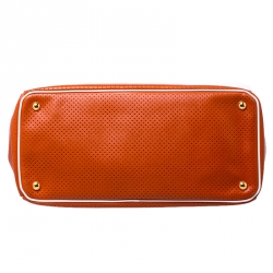 Pre Owned Prada Orange Perforated Saffiano Lux Leather Large Gardener's Tote