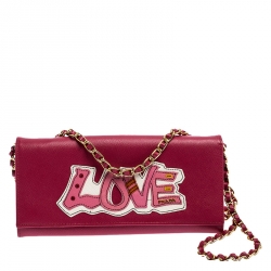 Pre Owned Prada Pink Saffiano Lux Leather Love Wallet on Chain