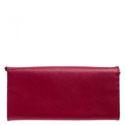 Pre Owned Prada Pink Saffiano Lux Leather Love Wallet on Chain