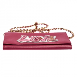 Pre Owned Prada Pink Saffiano Lux Leather Love Wallet on Chain