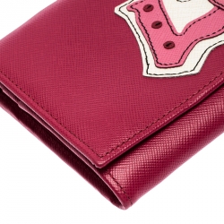 Pre Owned Prada Pink Saffiano Lux Leather Love Wallet on Chain