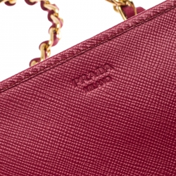 Pre Owned Prada Pink Saffiano Lux Leather Love Wallet on Chain