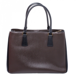 Pre Owned Prada Brown/Black Saffiano Leather Small Galleria Tote