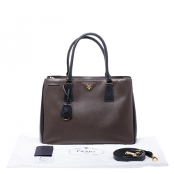 Pre Owned Prada Brown/Black Saffiano Leather Small Galleria Tote