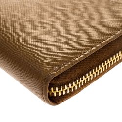 Pre Owned Prada Caramel Saffiano Lux Leather Zip Around Wallet
