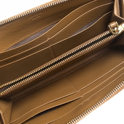 Pre Owned Prada Caramel Saffiano Lux Leather Zip Around Wallet