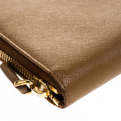 Pre Owned Prada Caramel Saffiano Lux Leather Zip Around Wallet