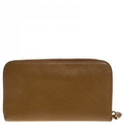 Pre Owned Prada Caramel Saffiano Lux Leather Zip Around Wallet