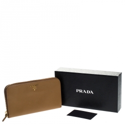 Pre Owned Prada Caramel Saffiano Lux Leather Zip Around Wallet