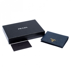 Pre Owned Prada Blue Saffiano Leather Compact Flap Wallet
