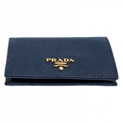 Pre Owned Prada Blue Saffiano Leather Compact Flap Wallet