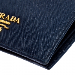 Pre Owned Prada Blue Saffiano Leather Compact Flap Wallet