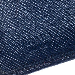 Pre Owned Prada Blue Saffiano Leather Compact Flap Wallet