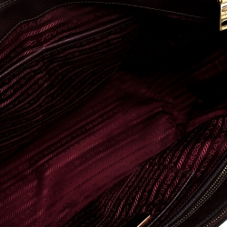 Pre Owned Prada Burgundy Saffiano Lux Leather Large Double Zip Tote