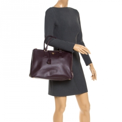 Pre Owned Prada Burgundy Saffiano Lux Leather Large Double Zip Tote