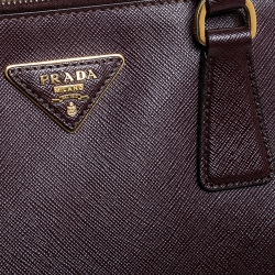 Pre Owned Prada Burgundy Saffiano Lux Leather Large Double Zip Tote