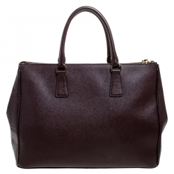 Pre Owned Prada Burgundy Saffiano Lux Leather Large Double Zip Tote