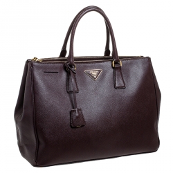 Pre Owned Prada Burgundy Saffiano Lux Leather Large Double Zip Tote
