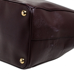 Pre Owned Prada Burgundy Saffiano Lux Leather Large Double Zip Tote