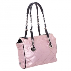 Pre Owned Prada Light Pink/Black Quilted Satin Chain Shoulder Bag