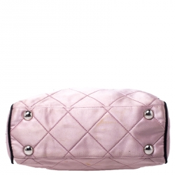 Pre Owned Prada Light Pink/Black Quilted Satin Chain Shoulder Bag
