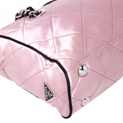 Pre Owned Prada Light Pink/Black Quilted Satin Chain Shoulder Bag