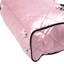 Pre Owned Prada Light Pink/Black Quilted Satin Chain Shoulder Bag