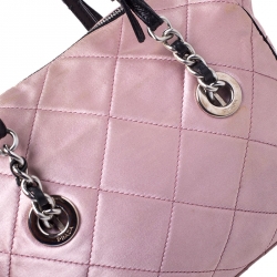 Pre Owned Prada Light Pink/Black Quilted Satin Chain Shoulder Bag