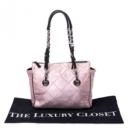Pre Owned Prada Light Pink/Black Quilted Satin Chain Shoulder Bag