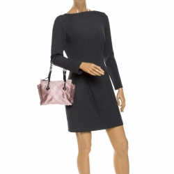 Pre Owned Prada Light Pink/Black Quilted Satin Chain Shoulder Bag