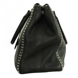 Pre Owned Prada Black Leather Double Zip Tote 