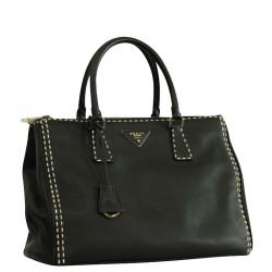 Pre Owned Prada Black Leather Double Zip Tote 