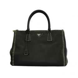Pre Owned Prada Black Leather Double Zip Tote 