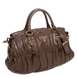 Pre Owned Prada Brown Gathered Leather Satchel
