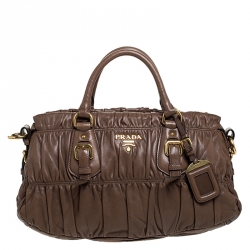 Prada Brown Gathered Leather Satchel