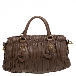 Pre Owned Prada Brown Gathered Leather Satchel