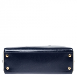 Pre Owned  Prada Navy Blue Saffiano Lux Patent Leather Frame Top Handle Bag 