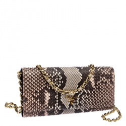 Pre Owned Prada Beige/Light Pink Python Oro Flap Wallet On Chain 