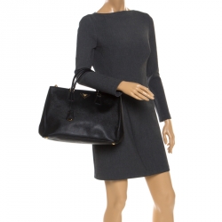 Pre Owned Prada Black Saffiano Lux Leather Large Double Zip Tote