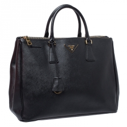 Pre Owned Prada Black Saffiano Lux Leather Large Double Zip Tote