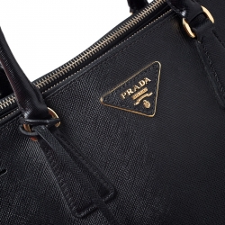 Pre Owned Prada Black Saffiano Lux Leather Large Double Zip Tote