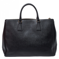 Pre Owned Prada Black Saffiano Lux Leather Large Double Zip Tote