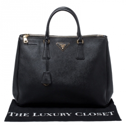 Pre Owned Prada Black Saffiano Lux Leather Large Double Zip Tote