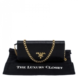 Pre Owned Prada Black Vitello Move Leather Borsa Portafoglio Chain Bag