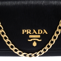 Pre Owned Prada Black Vitello Move Leather Borsa Portafoglio Chain Bag
