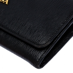 Pre Owned Prada Black Vitello Move Leather Borsa Portafoglio Chain Bag