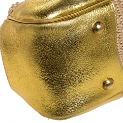 Pre Owned Prada Metallic Gold Straw and Leather Frame Bag