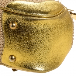 Pre Owned Prada Metallic Gold Straw and Leather Frame Bag