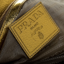 Pre Owned Prada Metallic Gold Straw and Leather Frame Bag