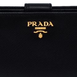 Pre Owned Prada Black Saffiano Leather Zip Around Compact Wallet